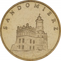 reverse of 2 Złote - Sandomierz (2006) coin with Y# 550 from Poland. Inscription: SANDORMIERZ