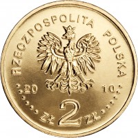 obverse of 2 Złote - Warsaw - Old City (2010) coin with Y# 751 from Poland. Inscription: RZECZPOSPOLITA POLSKA 2010 ZŁ 2 ZŁ