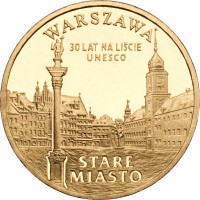 reverse of 2 Złote - Warsaw - Old City (2010) coin with Y# 751 from Poland. Inscription: WARSZAWA 30 LAT NA LISCIE UNESCO STARE MIASTO