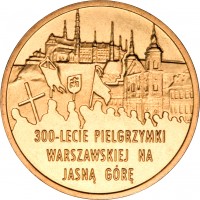 reverse of 2 Złote - Warsaw - Jasna Góra Pilgrimage (2011) coin with Y# 784 from Poland. Inscription: 300-LECIE PIELGRZYMKI WARSZAWSKIEJ NA JASNĄ GÓRĘ