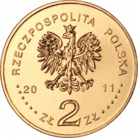 obverse of 2 Złote - Franciscan Monastery in Poznań (2011) coin with Y# 794 from Poland. Inscription: RZECZPOSPOLITA POLSKA 20 11 ZŁ 2 ZŁ