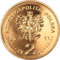 obverse of 2 Złote - Jeremi Przybora, Jerzy Wasowski (2011) coin with Y# 801 from Poland. Inscription: RZECZPOSPOLITA POLSKA 2011 ZŁ 2 ZŁ