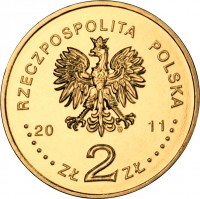 obverse of 2 Złote - Kalisz - Franciscan Monastery (2011) coin with Y# 806 from Poland. Inscription: RZECZPOSPOLITA POLSKA 2011 ZŁ 2 ZŁ