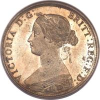 obverse of 1/2 Penny - Victoria - 2'nd Portrait (1860 - 1874) coin with KM# 748 from United Kingdom. Inscription: VICTORIA D:G: BRITT:REG:F:D: