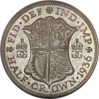 reverse of 1/2 Crown - George V (1927 - 1936) coin with KM# 835 from United Kingdom. Inscription: HALF · CROWN · 1936 FID · DEF IND · IMP GG GG K G