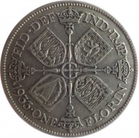 reverse of 1 Florin - George V (1927 - 1936) coin with KM# 834 from United Kingdom. Inscription: FID · DEF IND · IMP 1933 · ONE FLORIN