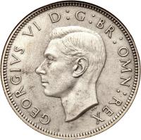 obverse of 2 Shillings - George VI - With IND:IMP (1937 - 1946) coin with KM# 855 from United Kingdom. Inscription: GEORGIVS VI D:G:BR:OMN:REX HP