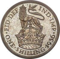 reverse of 1 Shilling - George V (1927 - 1936) coin with KM# 833 from United Kingdom. Inscription: FID · DEF IND · IMP ONE · SHILLING · 1936