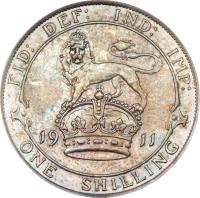 reverse of 1 Shilling - George V (1911 - 1919) coin with KM# 816 from United Kingdom. Inscription: FID: DEF: IND: IMP: 19 11 ONE SHILLING