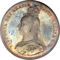 obverse of 1 Shilling - Victoria - Smaller; 2'nd Portrait (1887 - 1889) coin with KM# 761 from United Kingdom. Inscription: VICTORIA DEI GRATIA BRITT: REGINA F: D: