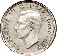 obverse of 1/2 Crown - George VI (1937 - 1946) coin with KM# 856 from United Kingdom. Inscription: GEORGIVS VI D: G: BR: OMN: REX