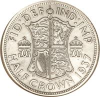 reverse of 1/2 Crown - George VI (1937 - 1946) coin with KM# 856 from United Kingdom. Inscription: FID:DEF IND:IMP HALF CROWN 1937 GG GG K G