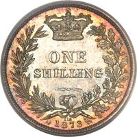 reverse of 1 Shilling - Victoria - 1'st Portrait (1838 - 1887) coin with KM# 734 from United Kingdom. Inscription: ONE SHILLING 1869