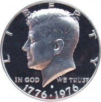 obverse of 1/2 Dollar - Bicentennial - Kennedy Half Dollar (1976) coin with KM# 205 from United States. Inscription: LIBERTY IN GOD WE TRUST 1776 - 1976