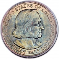 obverse of 1/2 Dollar - Columbian Exposition (1892 - 1893) coin with KM# 117 from United States. Inscription: *UNITED STATES OF AMERICA* COLUMBIAN HALF DOLLAR