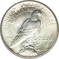 reverse of 1 Dollar - End of World War I - Peace Dollar (1921 - 1935) coin with KM# 150 from United States. Inscription: UNITED STATES OF AMERICA E PLURIBUS UNUM ONE DOLLAR PEACE