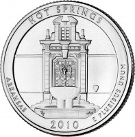 reverse of 1/4 Dollar - Hot Springs, Arkansas - Washington Quarter (2010) coin with KM# 469 from United States. Inscription: HOT SPRINGS ARKANSAS 2010 E PLURIBUS UNUM