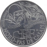 obverse of 10 Euro - Nord-Pas de Calais (2012) coin with KM# 1880 from France. Inscription: LOUIS BLÉRIOT CALAIS-DOUVRES NORD-PAS DE CALAIS RF