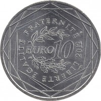 reverse of 10 Euro - Nord-Pas de Calais (2012) coin with KM# 1880 from France. Inscription: LIBERTÉ ÉGALITÉ FRATERNITÉ EURO 10 2012