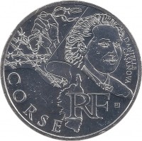 obverse of 10 Euro - Corse (2012) coin with KM# 1876 from France. Inscription: CORSE RF