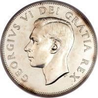 obverse of 50 Cents - George VI (1948 - 1952) coin with KM# 45 from Canada. Inscription: GORGIVS VI DEI GRATIA REX HP