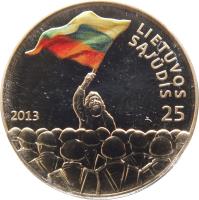 obverse of 25 Litai - Lithuania’s Road to Independence - 25th anniversary of the establishment of the Lithuanian Sąjūdis (2013) coin from Lithuania. Inscription: 2013 LIETUVOS SĄJŪDIS 25