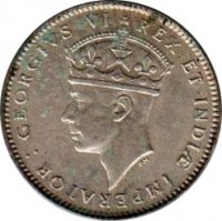 obverse of 50 Cents - George VI (1937 - 1944) coin with KM# 27 from British East Africa. Inscription: GEORGIVS VI REX ET INDIAE IMPERATOR