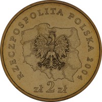 obverse of 2 Złote - Opolskie (2004) coin with Y# 607 from Poland. Inscription: RZECZPOSPOLITA POLSKA 2004 zł 2 zł
