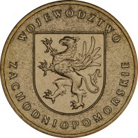 reverse of 2 Złote - Zachodniopomorskie (2005) coin with Y# 563 from Poland. Inscription: WOJEWÓDZTWO ZACHODNIOPOMORSKIE