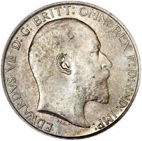 obverse of 1 Florin - Edward VII (1902 - 1910) coin with KM# 801 from United Kingdom. Inscription: EDWARDVS VII D:G: BRITT:OMN: REX F:D: IND: IMP: DLS