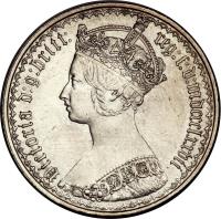 obverse of 1 Florin - Victoria (1851 - 1887) coin with KM# 746 from United Kingdom. Inscription: VICTORIA D:G:BRITT: REG:F:D:MDCCCLXXVII