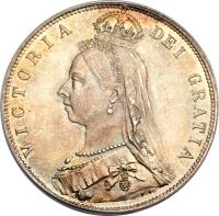 obverse of 1/2 Crown - Victoria - 2'nd Portrait (1887 - 1892) coin with KM# 764 from United Kingdom. Inscription: VICTORIA DEI GRATIA