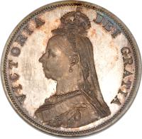 obverse of 2 Florins - Victoria - 2'nd Portrait (1887 - 1890) coin with KM# 763 from United Kingdom. Inscription: VICTORIA DEI GRATIA