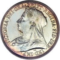 obverse of 1 Florin - Victoria - 3'rd Portrait (1893 - 1901) coin with KM# 781 from United Kingdom. Inscription: VICTORIA · DEI · GRA · BRITT · REGINA · FID · DEF · IND · IMP · T.B.