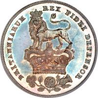 reverse of 1 Shilling - George IV (1825 - 1829) coin with KM# 694 from United Kingdom. Inscription: BRITANNIARUM REX FIDEI DEFENSOR