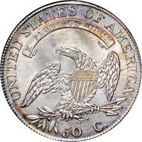 reverse of 1/2 Dollar - Capped Bust Half Dollar (1807 - 1836) coin with KM# 37 from United States. Inscription: UNITED STATES OF AMERICA E PLURIBUS UNUM 50C.