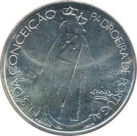 reverse of 1000 Escudos - N.S. Conceição (1996) coin with KM# 696 from Portugal. Inscription: N.S.DA CONCEICÃO PADROEIRA DE PORTUGAL H.BATISTA INCM