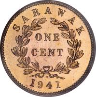 reverse of 1 Cent - Charles Vyner Brooke (1927 - 1941) coin with KM# 18 from Sarawak. Inscription: SARAWAK ONE CENT 1927