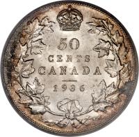 reverse of 50 Cents - George V (1920 - 1936) coin with KM# 25a from Canada. Inscription: 50 CENTS CANADA 1929