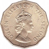 obverse of 1/4 Shilling - Elizabeth II - 1'st Portrait (1964) coin with KM# 25 from Jersey. Inscription: QUEEN ELIZABETH THE SECOND