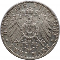 reverse of 2 Mark - Otto (1891 - 1913) coin with KM# 913 from German States. Inscription: DEUTSCHES REICH 1902 * ZWEI MARK *