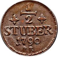 reverse of 1/2 Stüber - Carl Theodor (1765 - 1794) coin with KM# 206 from German States. Inscription: 1/2 STUBER 1794 R