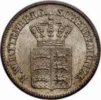 obverse of 1 Kreuzer - Karl I (1865 - 1873) coin with KM# 612 from German States. Inscription: K.WÜRTTEMBERG. SCHEIDEMÜNZE