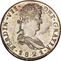 obverse of 8 Reales - Fernando VII (1811 - 1822) coin with KM# 111 from Mexico. Inscription: · FERDIN · VII · DEI · GRATIA · 1821