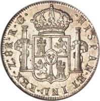 reverse of 8 Reales - Fernando VII (1811 - 1822) coin with KM# 111 from Mexico. Inscription: · HISPAN · ET IND · REX · Zs.8R · R · G · PLUS ULTRA.