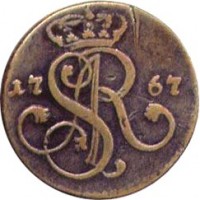 obverse of 1 Grosz - Stanisław II August (1765 - 1795) coin with KM# 177 from Polish–Lithuanian Commonwealth. Inscription: 17 SAR 67