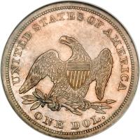 reverse of 1 Dollar - Seated Liberty (1840 - 1866) coin with KM# 71 from United States. Inscription: UNITED STATES OF AMERICA CC ONE DOL.