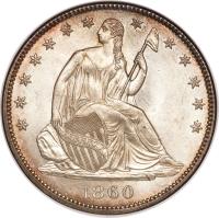 obverse of 1/2 Dollar - Seated Liberty Half Dollar; Without date arrows (1856 - 1866) coin with KM# A68 from United States.