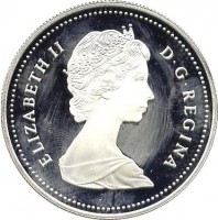 obverse of 1 Dollar - Elizabeth II - Vancouver (1986) coin with KM# 149 from Canada. Inscription: ELIZABETH II D · G · REGINA