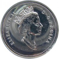 obverse of 1 Dollar - Elizabeth II - Kingston Stagecoach (1992) coin with KM# 210 from Canada. Inscription: ELIZABETH II D · G · REGINA